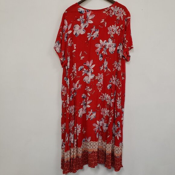 Woman Within Woven Maxi Boho Tropical Dress Size 2X Red Vacation Travel Island - Picture 3 of 14